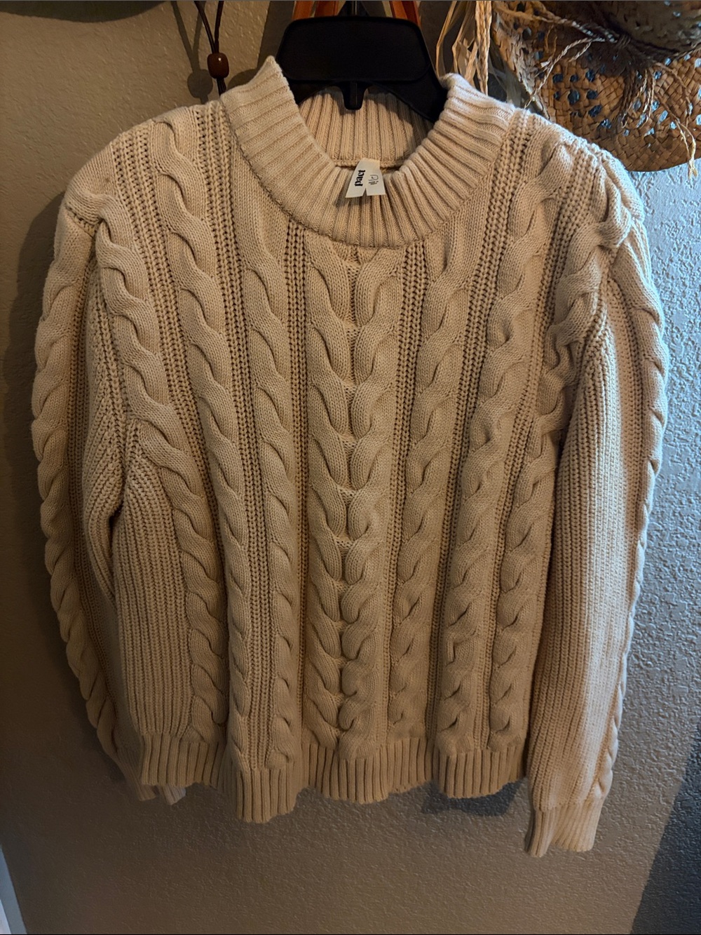 Pact women's Cable Knit Crewneck Sweater - Cream